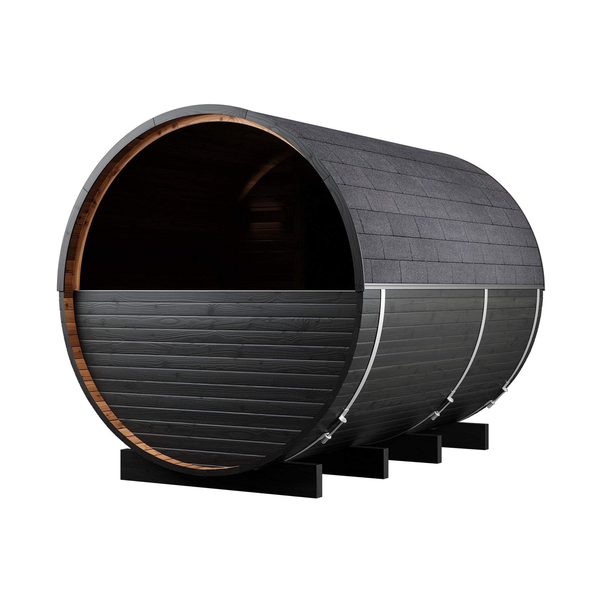 Wood Barrel Sauna with Window & Changing Room (2-4 Person) in Black