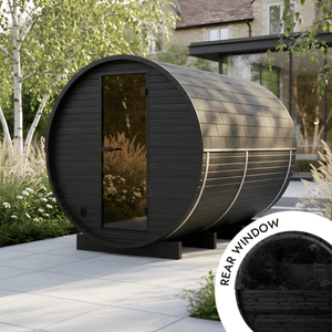 Regular Wood Barrel Sauna with Window & Changing Room (2-4 Person) in Black