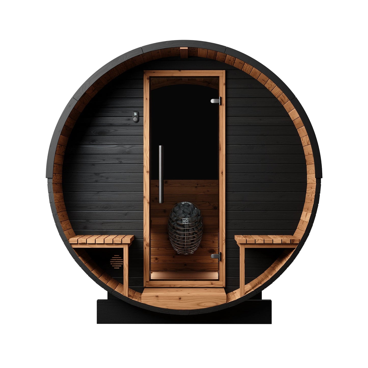 Wood Barrel Sauna with Window & Relaxation Terrace (2-4 Person) in Black