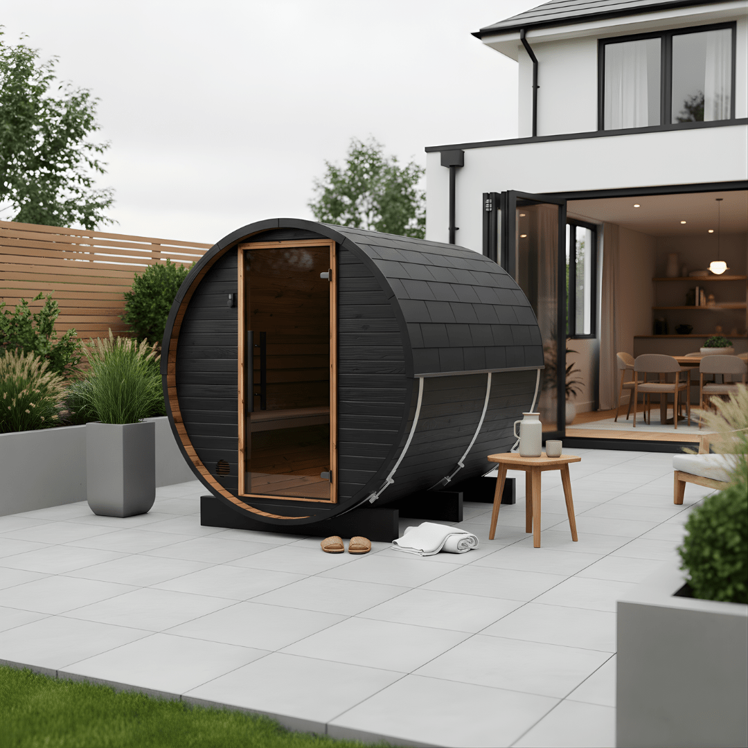 Small Wood Barrel Sauna (2-4 Person) in Black