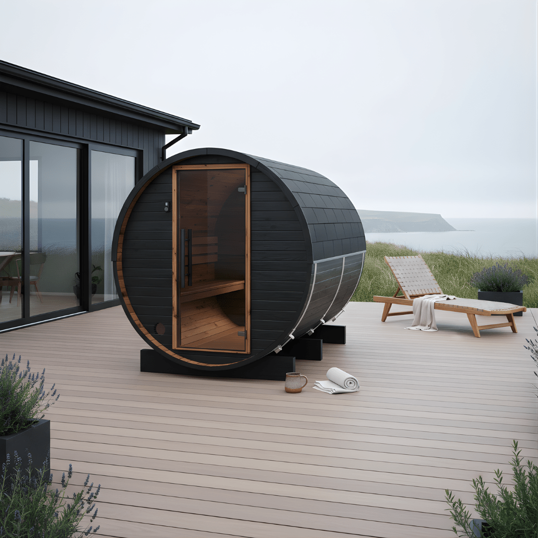 Small Wood Barrel Sauna (2-4 Person) in Black
