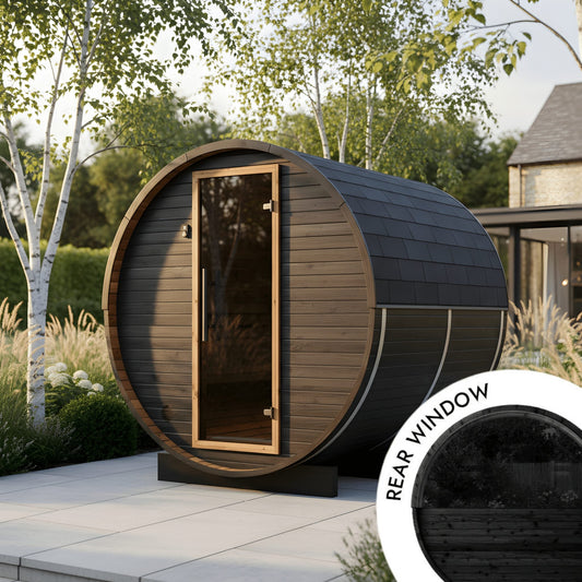 Small Wood Barrel Sauna with Window (2-4 Person) in Black