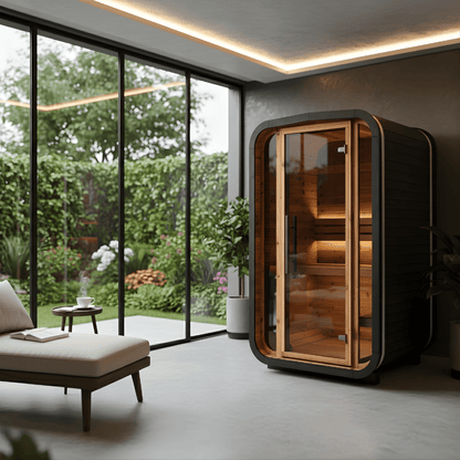 Thermo Wood Cube Indoor Sauna Black - Mini (2 Person) Barrel Sauna | Finnmark Sauna