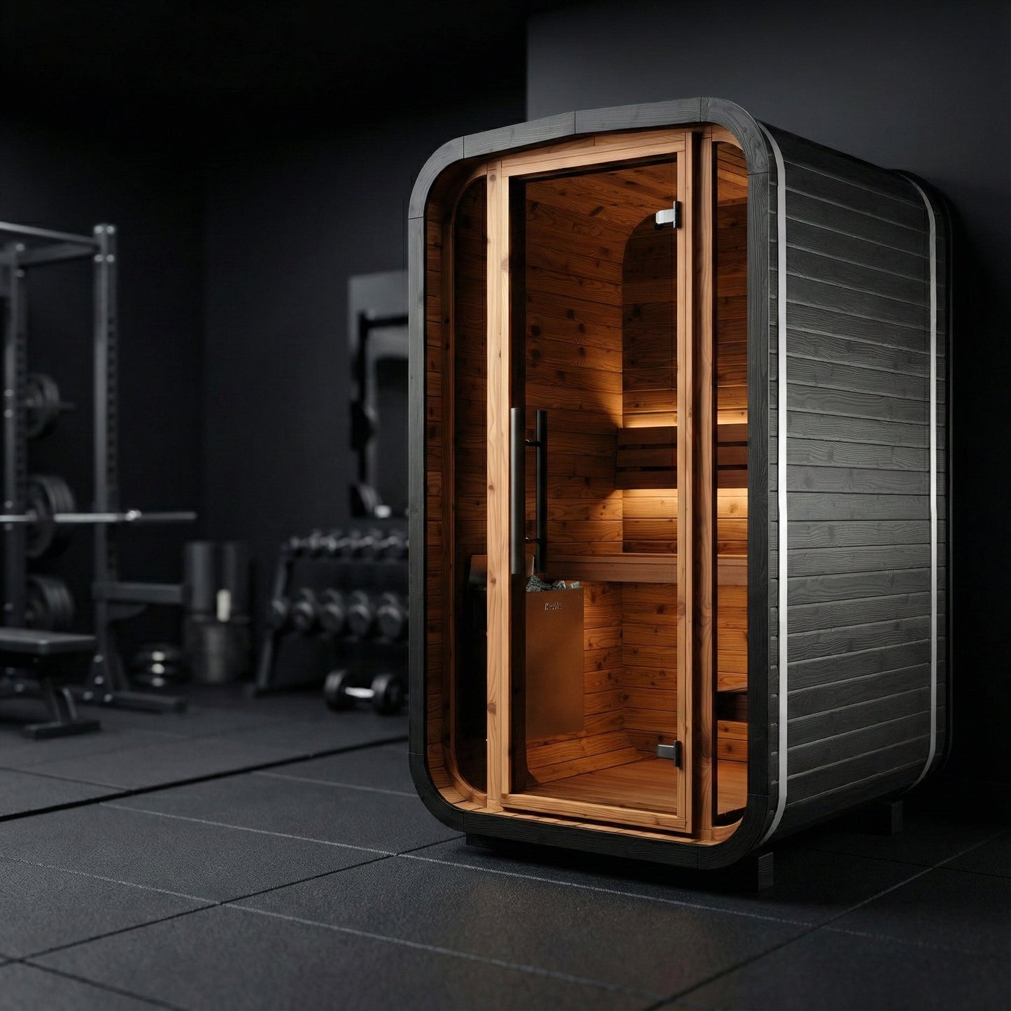 Thermo Wood Cube Indoor Sauna Black - Mini (2 Person) Barrel Sauna | Finnmark Sauna