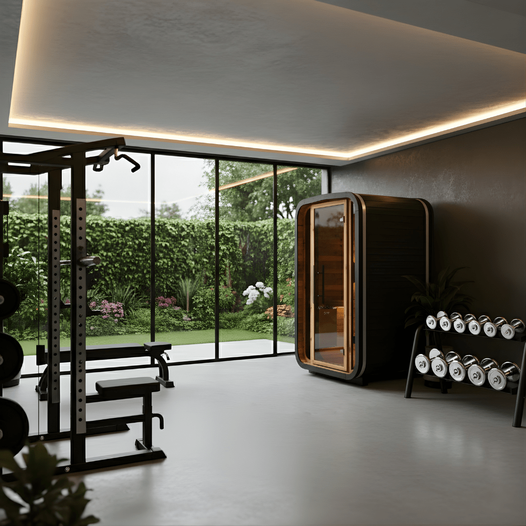 Thermo Wood Cube Indoor Sauna Black - Mini (2 Person) Barrel Sauna | Finnmark Sauna