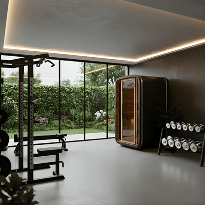 Thermo Wood Cube Indoor Sauna Black - Mini (2 Person) Barrel Sauna | Finnmark Sauna