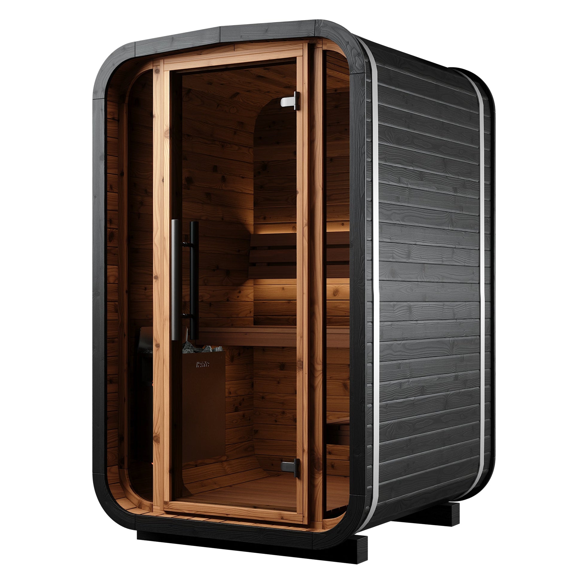Thermo Wood Cube Indoor Sauna Black - Mini (2 Person) Barrel Sauna | Finnmark Sauna