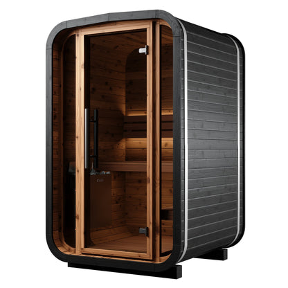 Thermo Wood Cube Indoor Sauna Black - Mini (2 Person) Barrel Sauna | Finnmark Sauna