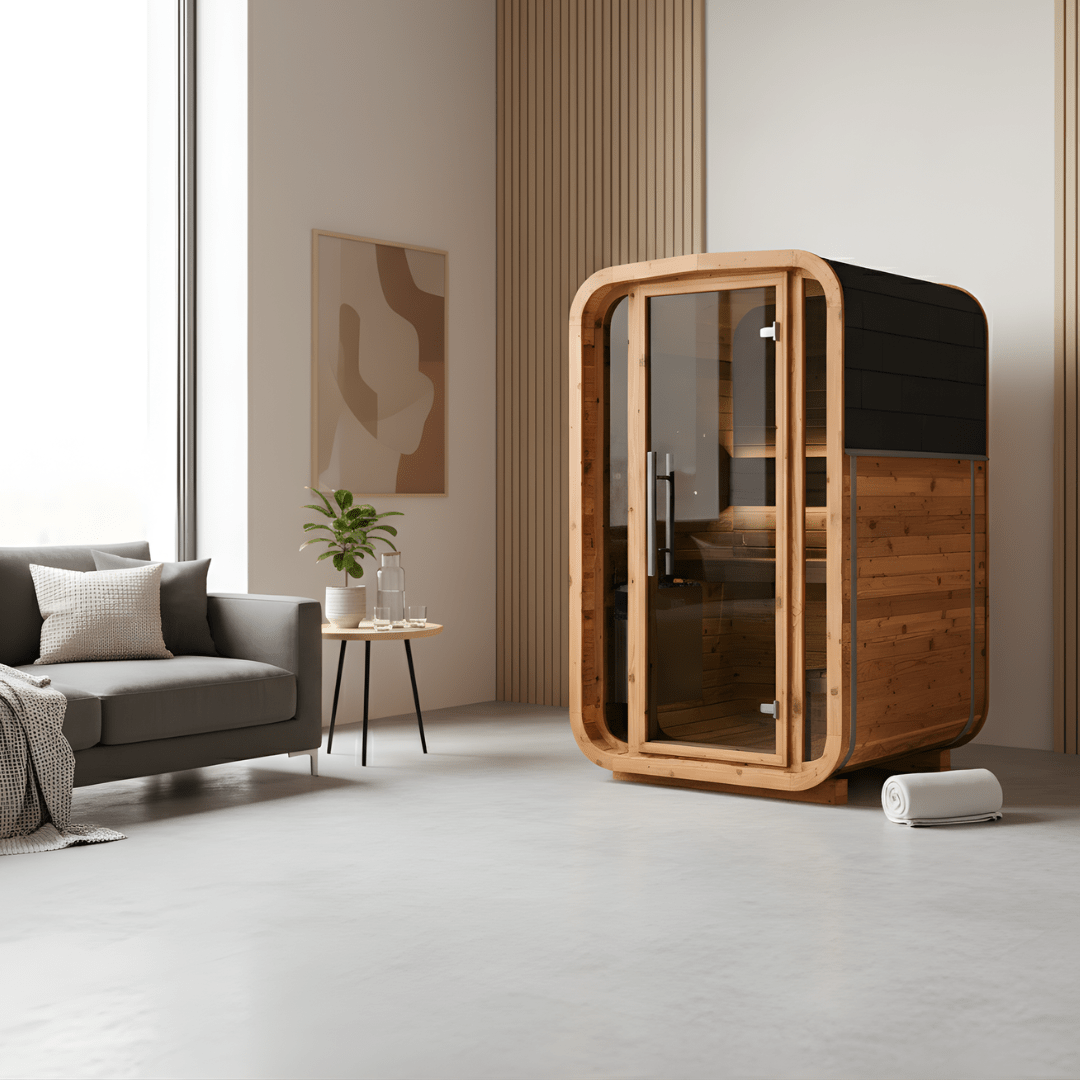 Thermo Wood Cube Indoor Sauna - Mini (2 Person) Barrel Sauna | Finnmark Sauna