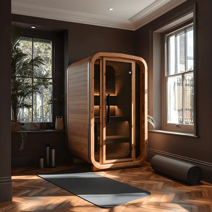 Thermo Wood Cube Indoor Sauna - Mini (2 Person) Barrel Sauna | Finnmark Sauna