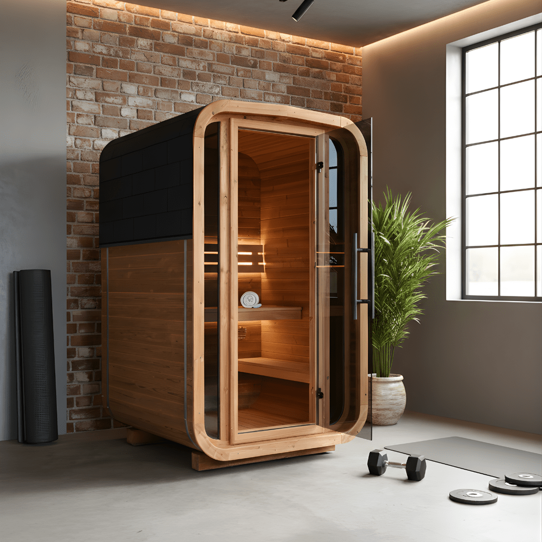 Thermo Wood Cube Indoor Sauna - Mini (2 Person) Barrel Sauna | Finnmark Sauna