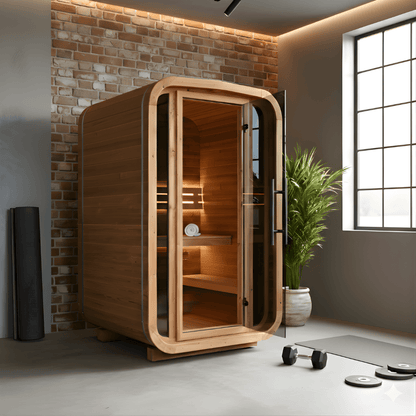 Thermo Wood Cube Indoor Sauna - Mini (2 Person) Barrel Sauna | Finnmark Sauna