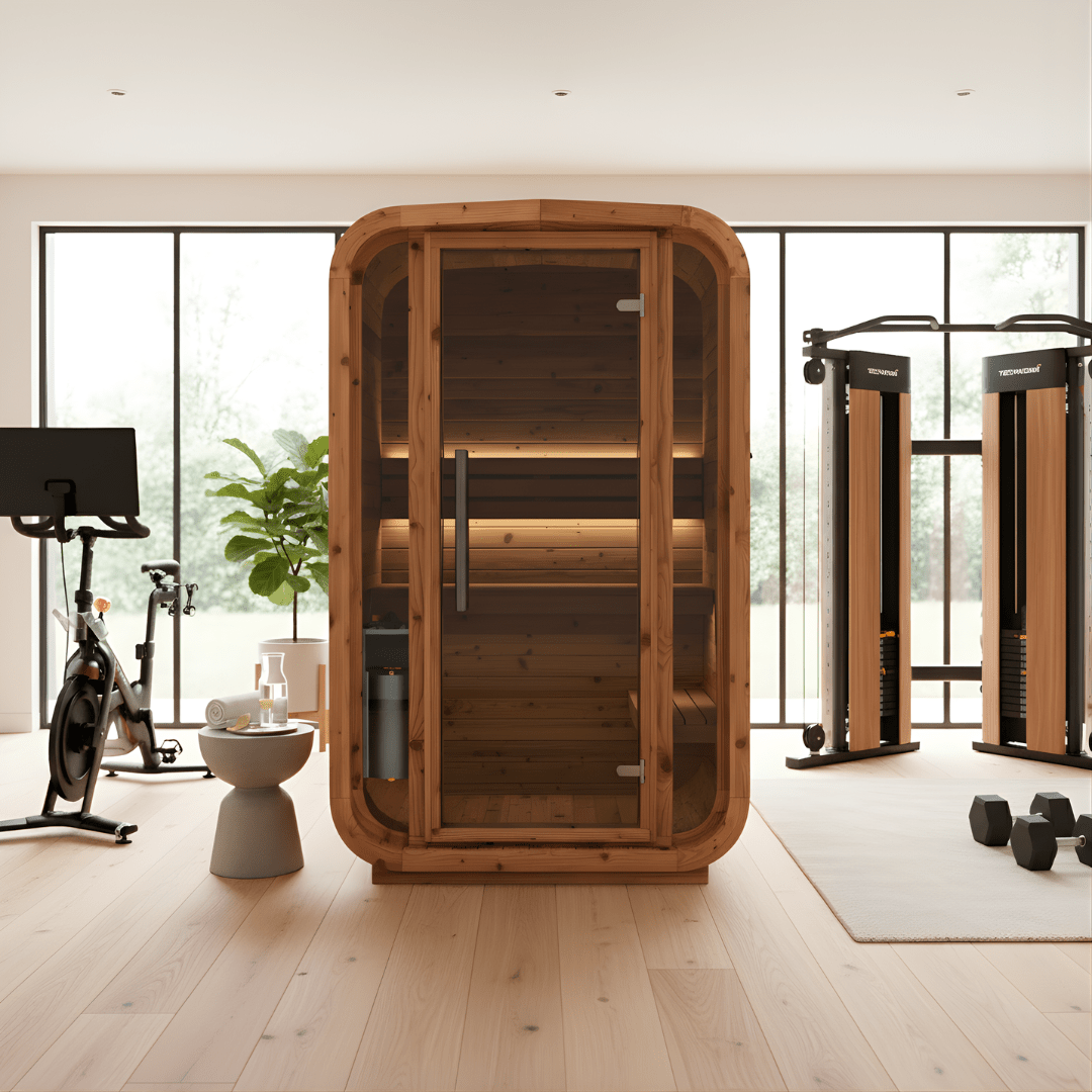 Thermo Wood Cube Indoor Sauna - Mini (2 Person) Barrel Sauna | Finnmark Sauna