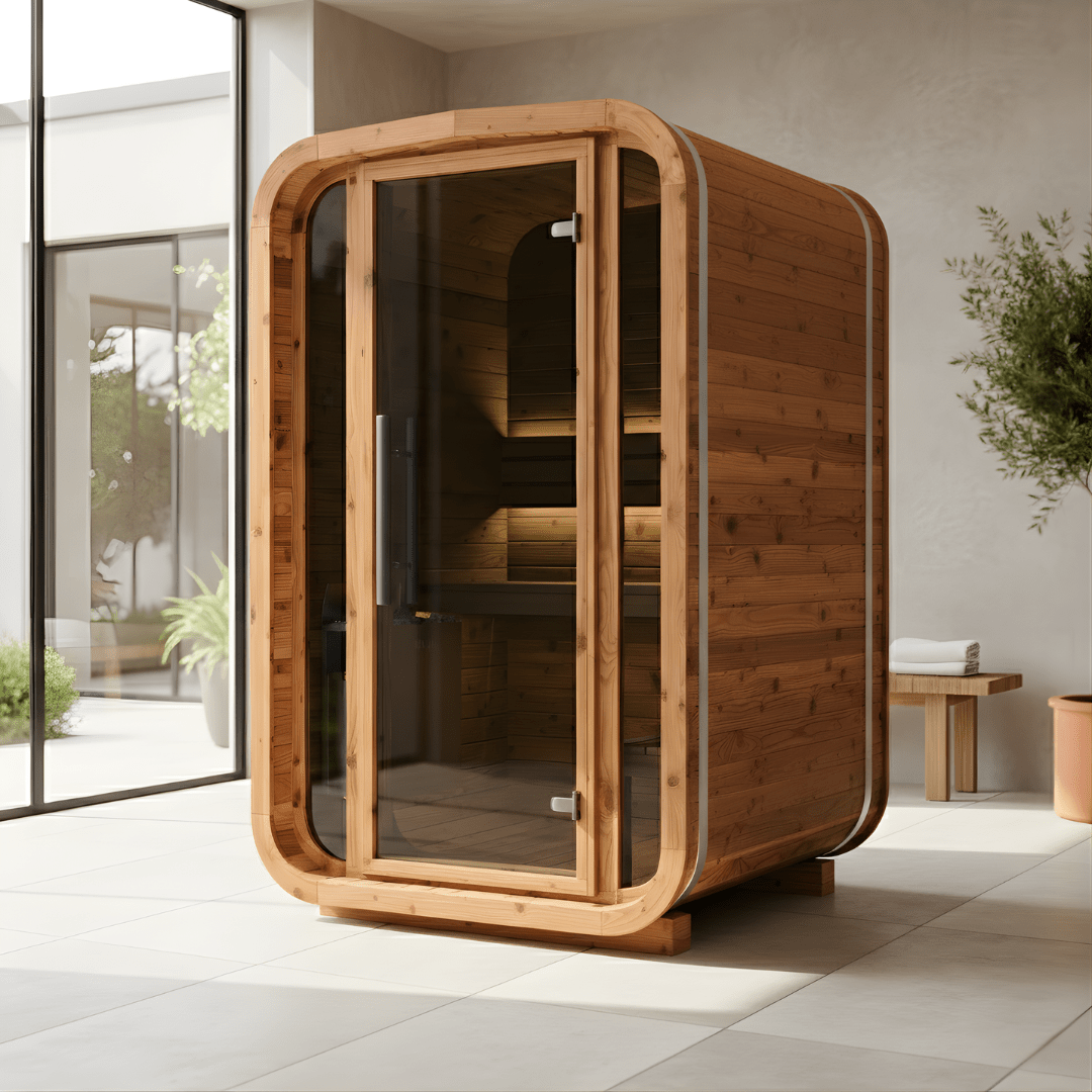 Thermo Wood Cube Indoor Sauna - Mini (2 Person) Barrel Sauna | Finnmark Sauna
