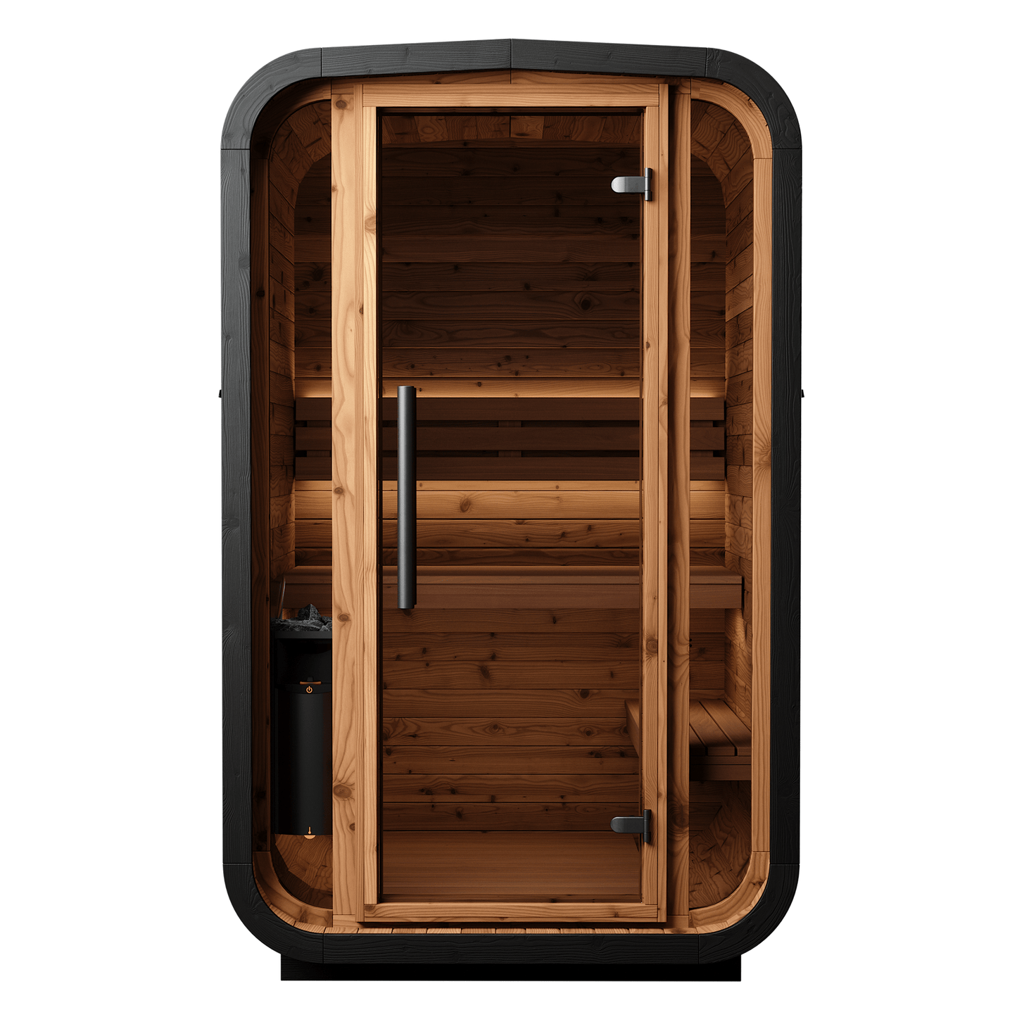 Thermo Wood Cube Sauna Black - Mini (2 Person) Barrel Sauna | Finnmark Sauna