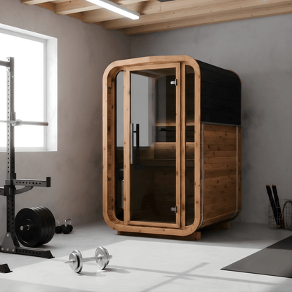 Thermo Wood Cube Sauna - Mini (2 Person) Barrel Sauna | Finnmark Sauna