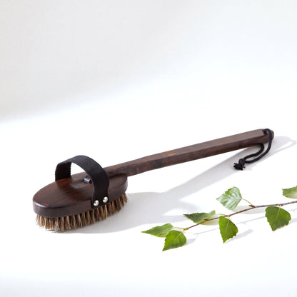 Rento Exfoliating Sauna Bath Brush Dark Bamboo with Detachable Handle with birch twig