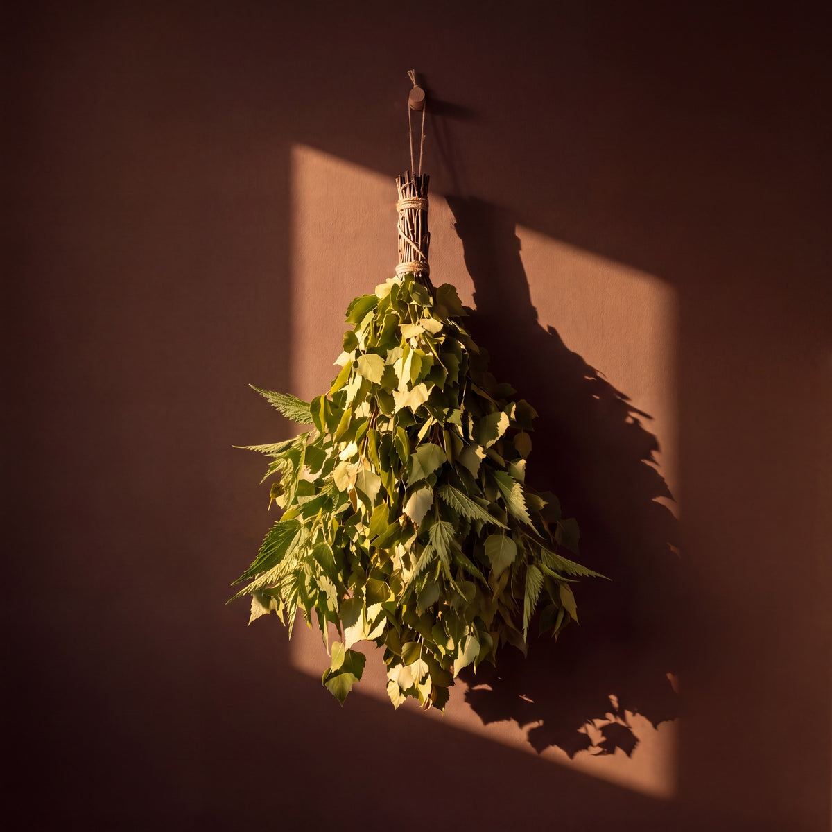 Sauna Whisk Birch & Nettle - lifestyle in sunlight