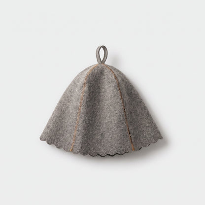 Traditional Grey Sauna Hat 100% Wool - flat lay
