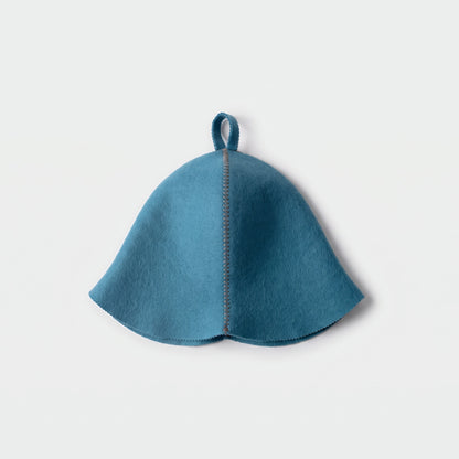 Traditional Lightweight Light Blue Felt Sauna Hat - flat lay