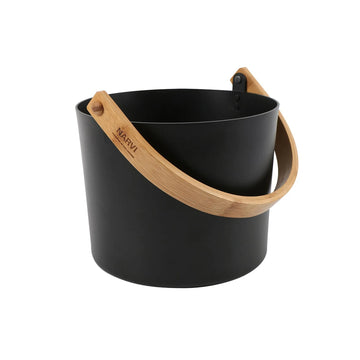 Narvi 6.5 Litre Black Aluminium Sauna Bucket with a Bamboo Handle