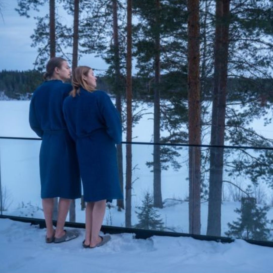 Rento Kenno Bathrobe Recycled Cotton Dark Blue Sauna Robes & Dressing Gowns | Finnmark Sauna