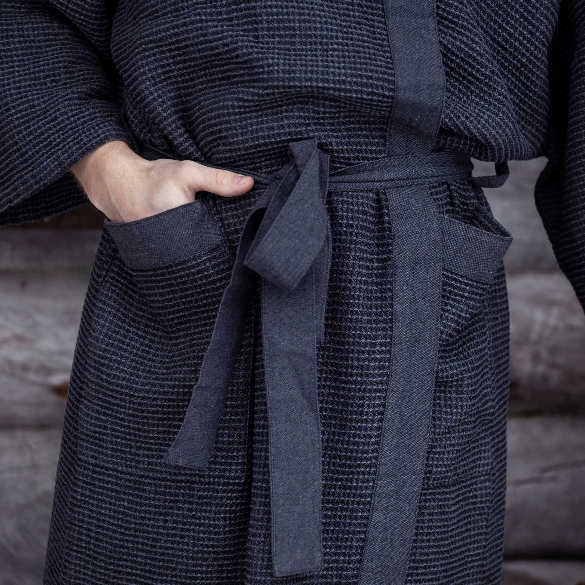 Rento Kenno Bathrobe Recycled Cotton Grey/Black Sauna Robes & Dressing Gowns | Finnmark Sauna